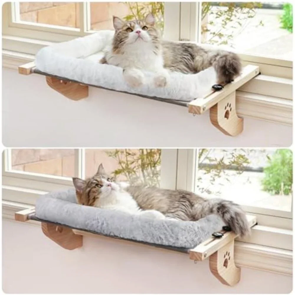 Cat Window Perch Hammock Bed With Cushion No Drill Wood Metal Frame